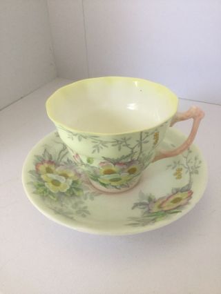 Old Royal Bone China Cup & Saucer,  Green With Flowers,  2814?,  England