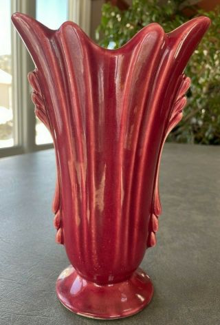 Usa Burgundy Maroon Pottery Scalloped Vase
