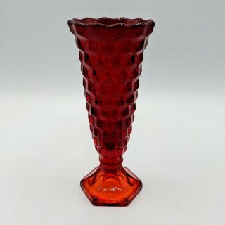 Vintage Fostoria American Cubist Ruby Red 6 " Flared Bud Vase Hexagonal Foot
