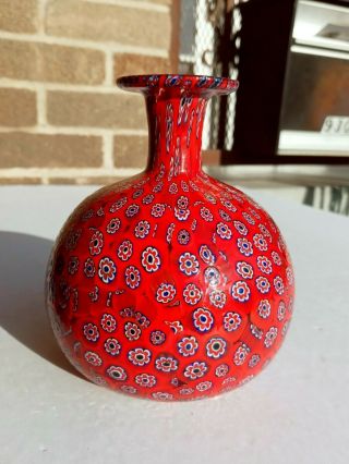 Fratelli Toso Murano Glass Bright Red Millefiori Miniature Vase 2