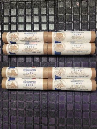 2009 (p&d) Lincoln Cent U.  S.  Wrapped Rolls - Complete 8 Roll Set