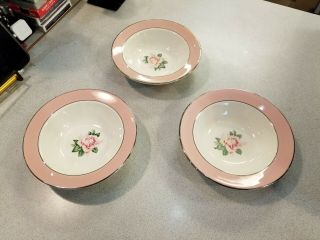 Vintage Homer Laughlin - Lifetime China - Pink Rose 6 " Berry Bowls - Set Of 3