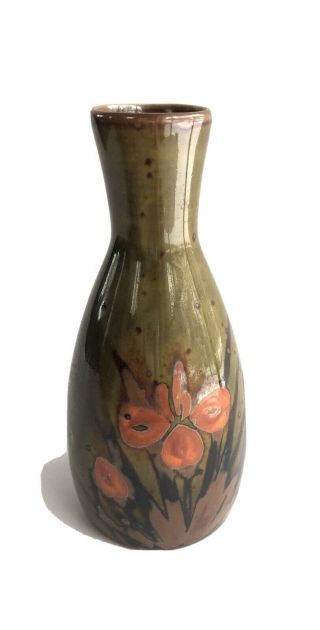 Hand Crafted Otagiri Vase Green With Orange Flower