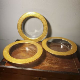 Set Of 3 Vintage Clear Depression Glass Rimmed Bowls Elegant W/ Gold Gilt