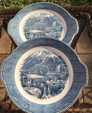 2 Currier And Ives Royal Serving Plates With Handles " The Rocky Mountains ".  Euc