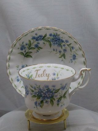 Vintage Royal Albert July Forget Me Not Flower Of The Month Tea Cup & Saucer