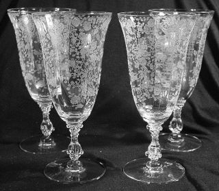 Set Of 4 Cambridge Rose Point Etched Crystal 10 Oz.  3121 Footed Tumblers
