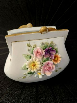 Vintage Lefton China Hand Painted Porcelain Vase 4 " Tall X 5 " Wide