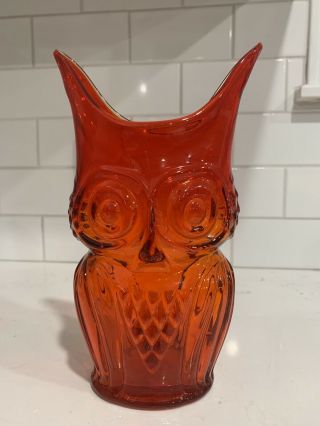 Vintage Viking Rainbow Orange Glass Owl Vase 8.  5 Inches Tall