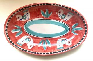 Oval Tray Plate Centerpiece Hand - Painted Vietri Ceramic Redbirds Collectible