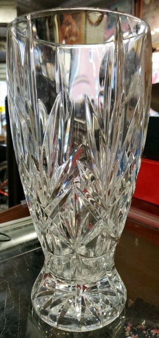 Large Vintage Cut Crystal Glass Vase 5.  5 " Diameter 12 " High
