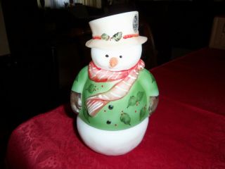 Vintage Fenton Snowman - Hand Painted And Signed Christmas Fun