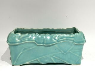 Vintage 1940s Mccoy Pottery Aqua Green Glaze Leaf Pattern Rectangular Planter