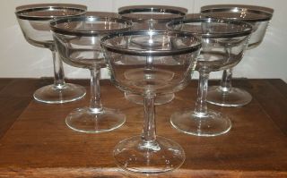 Vintage Set Of 6 Coupe Champagne Glasses Bar Ware With Platinum Band France