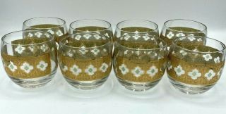 Vintage Mcm Set Of 8 Culver Valencia Roly Poly Glasses 22k Gold Encrusted Euc