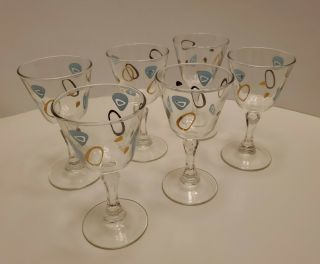Vintage Federal Glass Atomic Amoeba Boomerang Sherry Cordial Glasses X6 Mcm