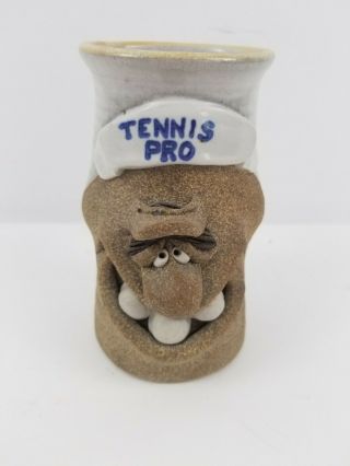 Vintage Mark Heins 3d Ugly Face Tennis Pro Mug Stoneware Pottery Funny Dad Gift