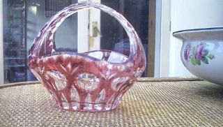 Vintage Bohemian Red Cranberry Art Glass Crystal Basket