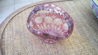 Vintage Bohemian Red Cranberry Art Glass Crystal Basket 2