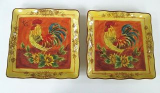 Maxcera Orange Rooster French Country Gold Plate Dinner Salad Sunflowers 9 "