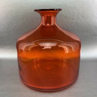 Vintage Mcm Blenko ? Large 9.  5” Modernist Orange Glass Vase Jug Bottle