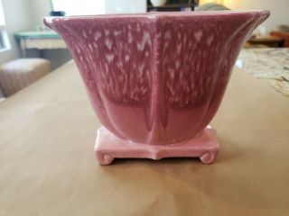 Vtg Usa Cali Pottery Planter Pink With White Drip Glaze Footed 8x5 "