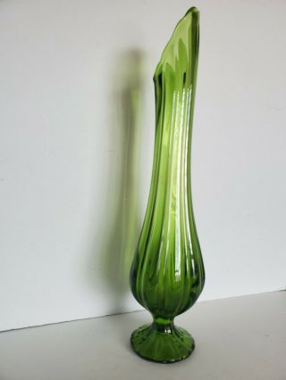 Vtg Mcm Mid Century Green Art Glass Stretch Swung Vase 18.  5 " Tall L.  E.  Smith
