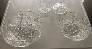 Vintage Clear Cut Crystal Glass Bowls Star Design Pattern 3 Piece Set