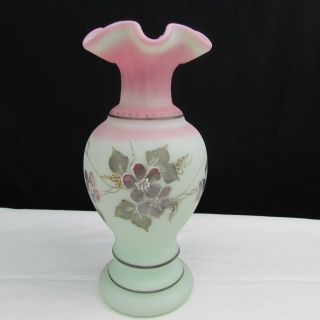 Fenton Lotus Mist Burmese Hand Painted Vase W425
