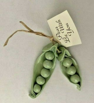 Blue Sky Pottery Hand Crafted Porcelain Peas be With You Ornament 3.  5 inch 2