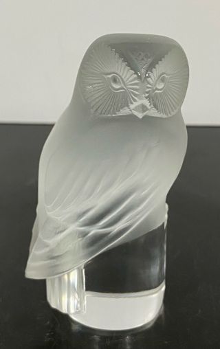 Signed Lalique France Frosted Art Glass Owl Bird Figurine