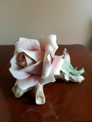Vintage Capodimonte Porcelain Pink Rose With Rose Bud,  Flowers,  Cond.