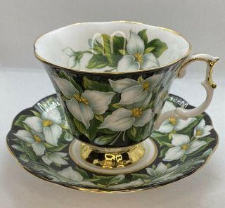 Cup Saucer Royal Albert Footed Trillium Provincial Flowers Series Black Fields