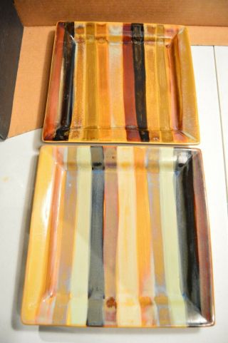 Set Of 2 York Tabletops Gallery Dinner Plates Multicolor Handpainted Stripe B112