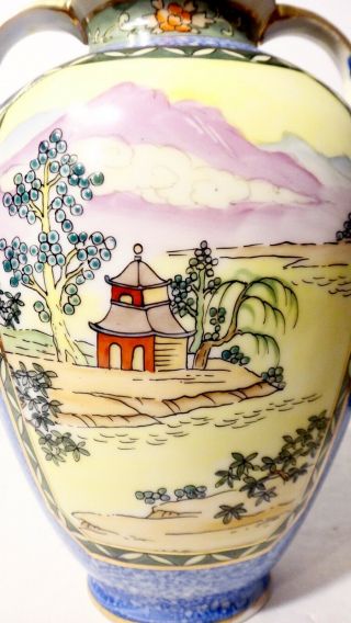 Antique Nippon Hand Painted Two Handled Vase