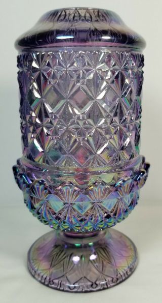 Fenton Purple Iridescent Carnival Glass Fine Cut & Block 2 - Piece 6 " Fairy Light