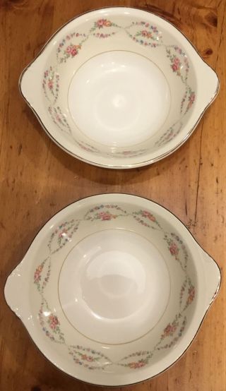 2 Vintage Edwin M Knowles China Co Semi Vitreous Floral Tab Handle Bowls Usa