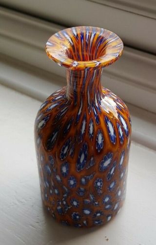 Murano Fratelli Toso? Fused Millefiori Blue & Orange Glass Vase