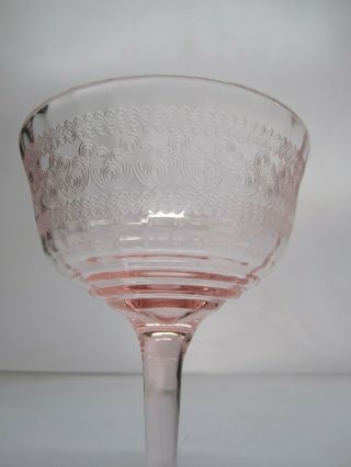 Set 6 Vtg Pink Cut Etched Depression Glass Drinking Glasses Stemware Goblet B 3