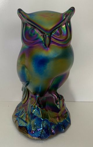 Fenton Cobalt Blue Carnival Glass Owl Figurine 5 1/2 " Tall Marked 1 Lb 11 Oz