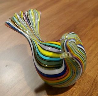 Fratelli Toso Murano Rainbow Filigrana Ribbons Italian Art Glass Bird Figurine