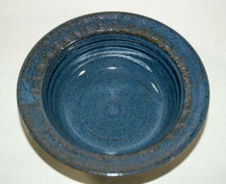 Studio Art Signed Pottery Hand Made Stoneware Pottery Ceramic Bowl Blue Glazed