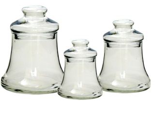 Set Of 3 Glass Bell Shaped Apothecary Jars Candy Terrarium Small,  Medium & Large