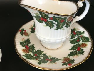 VINTAGE QUEEN ' S ROSINA CHINA YULETIDE SUGAR AND CREAMER WITH UNDERPLATE 2