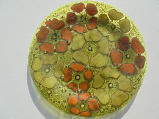 Higgins Art Glass Mcm Mid Century Modern Plate Green Orange Flowers 8 3/8 "