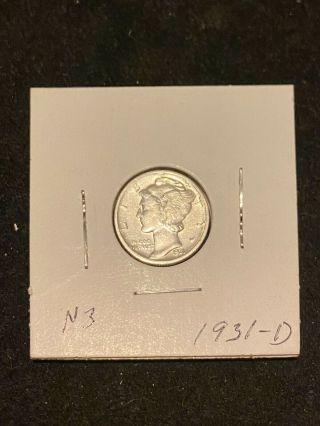 1931 - D Mercury Silver Dime Au/unc Coin N3