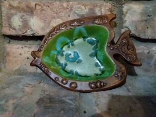 Treasure Craft Fish Soap Or Trinket Dish Brown Green.  Nautical