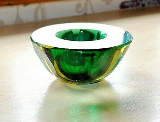 Vintage Mid Century Murano Sommerso Italian Cased Art Glass Facet Cut Geode Bowl