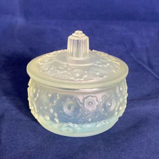 Vintage Signed Sabino France Opalescent Glass Floral Powder / Trinket Jar 2 1/2 "