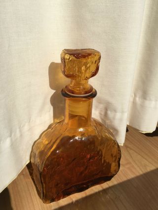 Italian/empoli Amber Decorative Glass Decanter Genie Bottle Vintage 1960/70 
